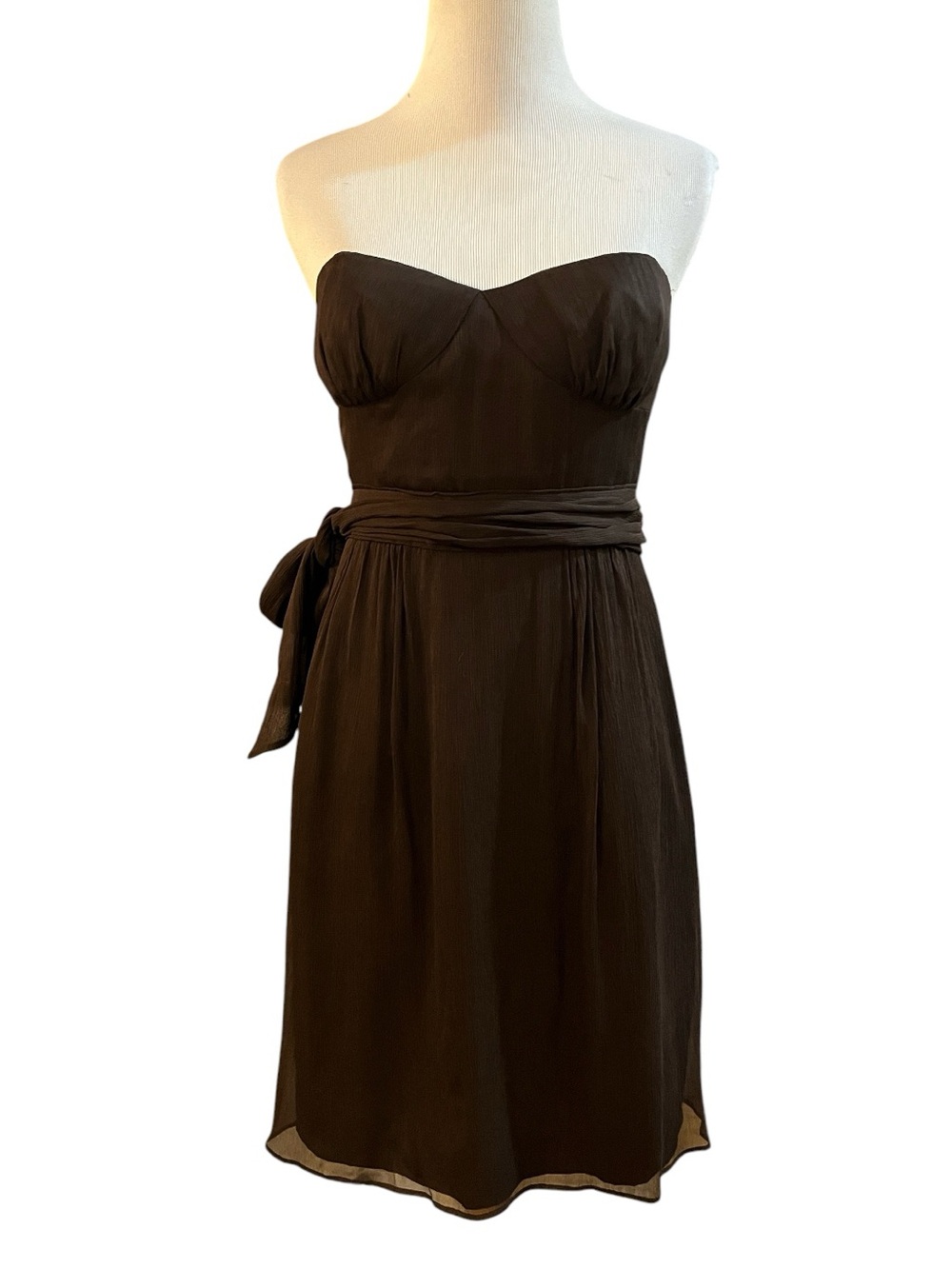 J. CREW JULIET STRAPLESS SILK CHIFFON DRESS ESPRESSO BROWN SIZE 4P